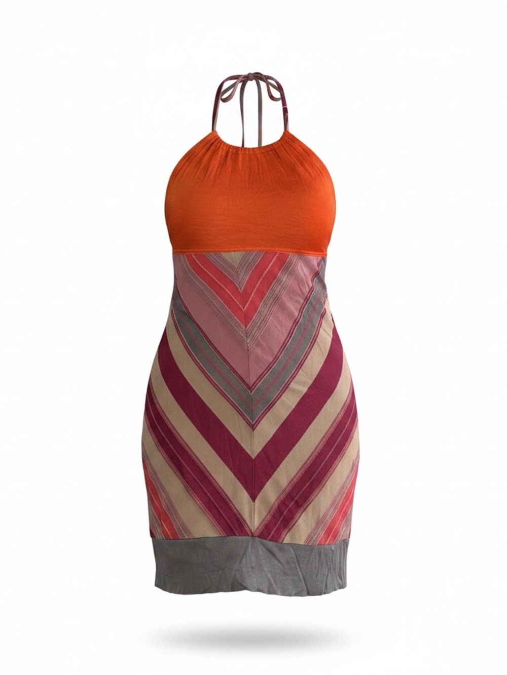 Missoni Orange and Pink Chevron Halter Mini Dress